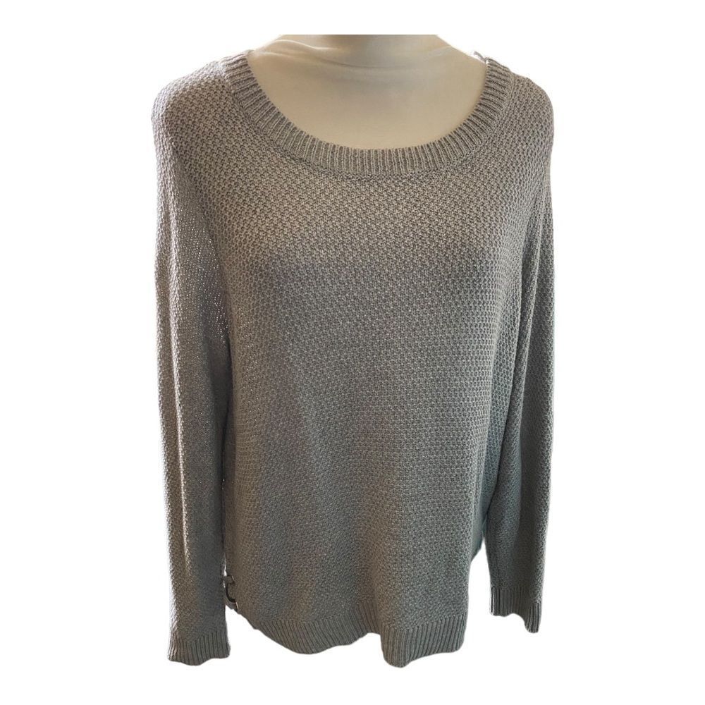 Stitch Fix | Gray Pinque Knit Pullover Lace Up Sweater | S